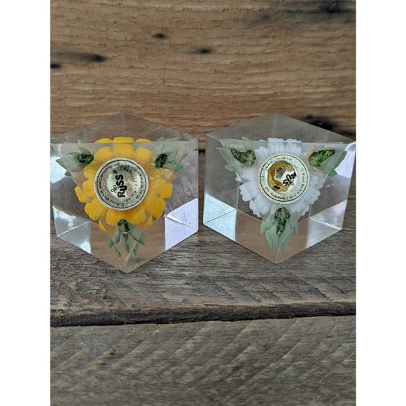 Vintage Set of Two Russ Berrie Lucite Flower Cubes - Picture 5 of 7
